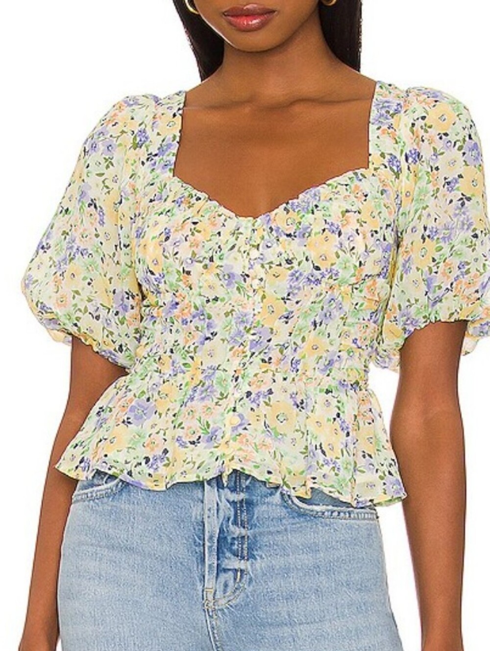 ASTR The Label Clairemont Top in Yellow Green Floral